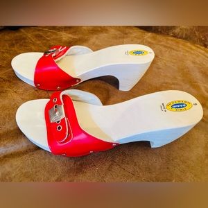 Dr Scholl's Platform Wooden Heels Rare Y2K Red Patent Size 9